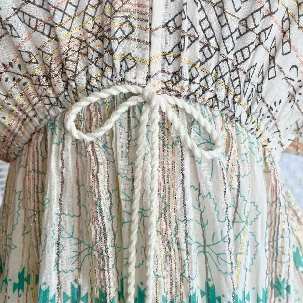 World Market Kaftan Maxi Dress Cream Multicolor Tribal Floral Pattern Size S/M - Picture 10 of 15